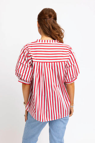 Stripe "America" Pleat Sleeve Top- Karlie-Short Sleeve Top-K. Ellis Boutique