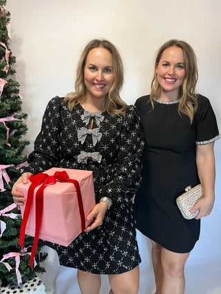 The Diana Mini Shift Dress Rhinestone Sleeve- Black-K. Ellis Boutique