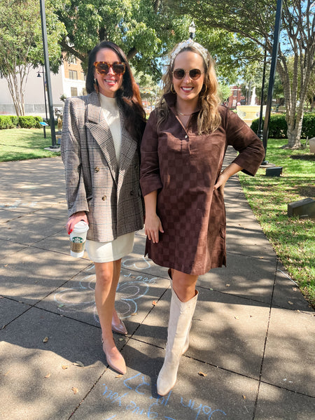 Wool Blend Oversize Checker Blazer- Brown-K. Ellis Boutique