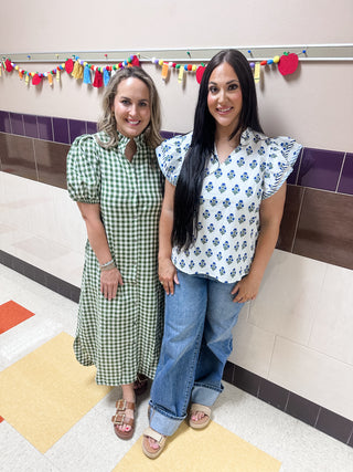 Olive Gingham Puff Sleeve Midi Dress-Midi/Maxi Dress-K. Ellis Boutique