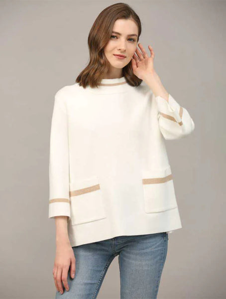 Contrast Lurex Yarn Mock Neck Sweater-Cream-K. Ellis Boutique