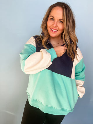 Glo Colorblock Pullover- Navy & Aqua-K. Ellis Boutique