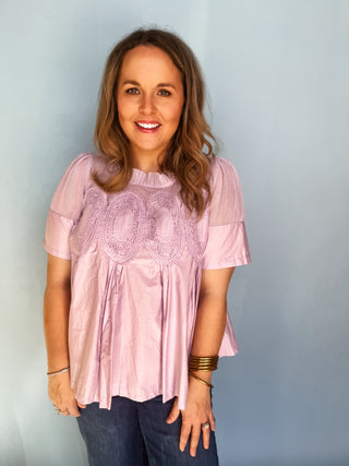 Mesh Top With Applique- Lavender-K. Ellis Boutique