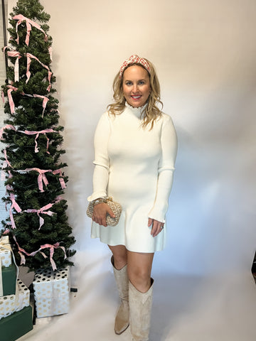 Nikita Mock Neck Mini Sweater Dress- Ivory-K. Ellis Boutique