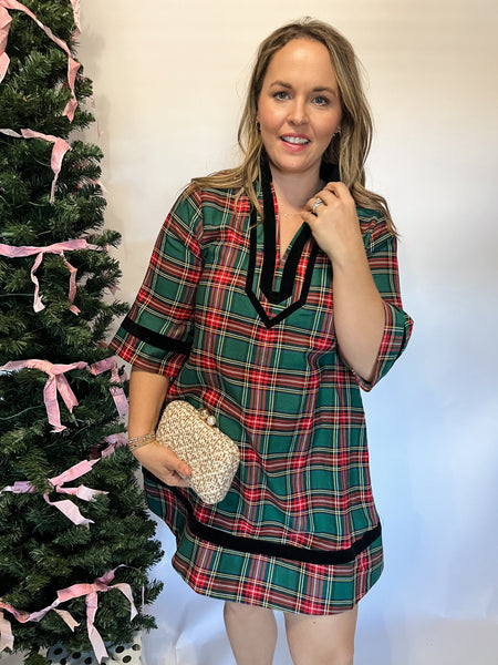 Plaid Velvet Trim Mini- Green-K. Ellis Boutique
