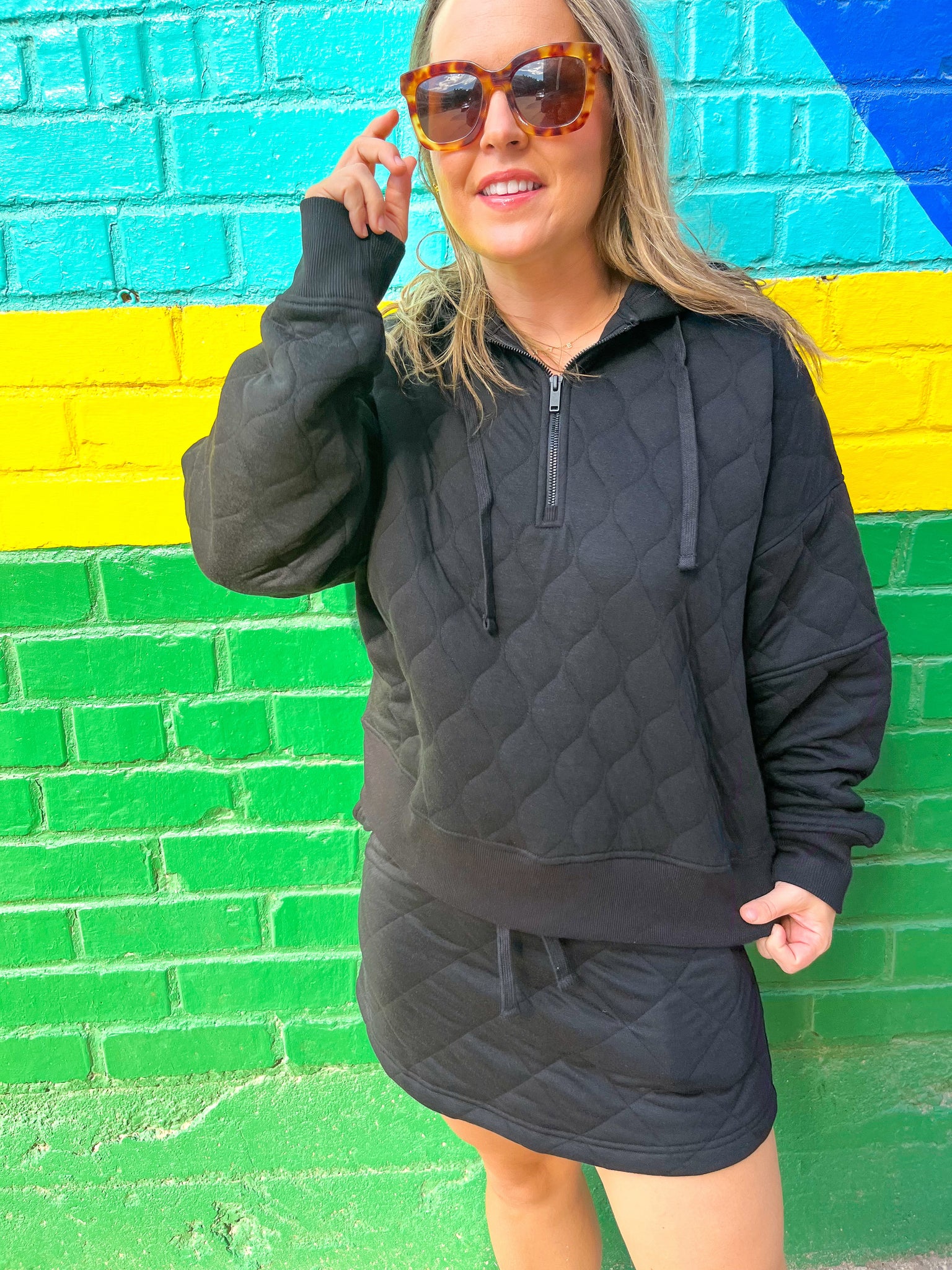 Quilted Pullover Skort Set- Black-K. Ellis Boutique