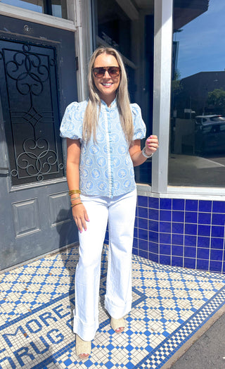 Petal Club Top Blue and White-Short Sleeve Top-K. Ellis Boutique