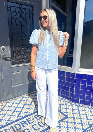 Petal Club Top Blue and White-Short Sleeve Top-K. Ellis Boutique