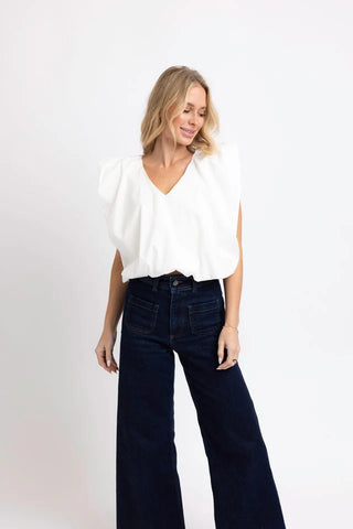 Soild Poplin V-Neck Bubble Top - Karlie-Short Sleeve Top-K. Ellis Boutique
