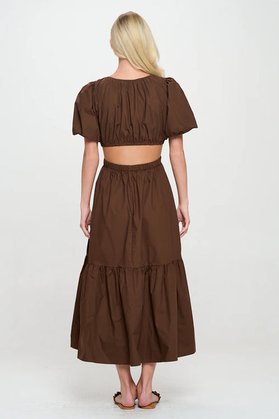 Brown Poplin Maxi Dress-K. Ellis Boutique