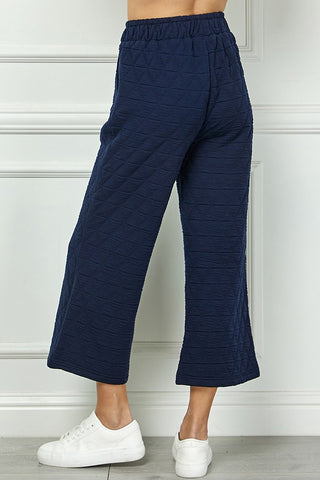 Quilted Cropped Wide Pants - Navy-K. Ellis Boutique