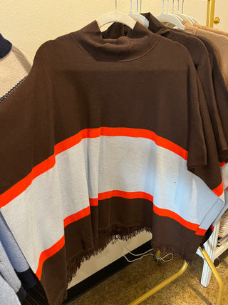 Aspen Colorblock Fringe Poncho-Sweater-K. Ellis Boutique