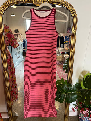 Karlie- Stripe Knit Tank Midi Dress- Red & Pink-Midi-K. Ellis Boutique