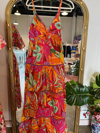 Karlie- Multi Tropical Halter Tier Maxi Dress-Midi/Maxi Dress-K. Ellis Boutique