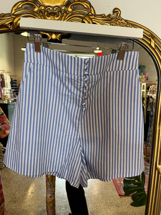 Karlie- Stripe Poplin Button Shorts- Blue & White-K. Ellis Boutique