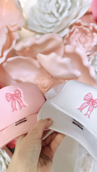 Bow Embroidery Trucker Hat- Pink-K. Ellis Boutique