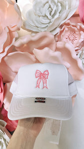 Bow Embroidery Trucker Hat- White-K. Ellis Boutique
