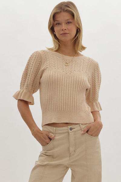 Solid Textured Kit Top- Oatmeal-K. Ellis Boutique