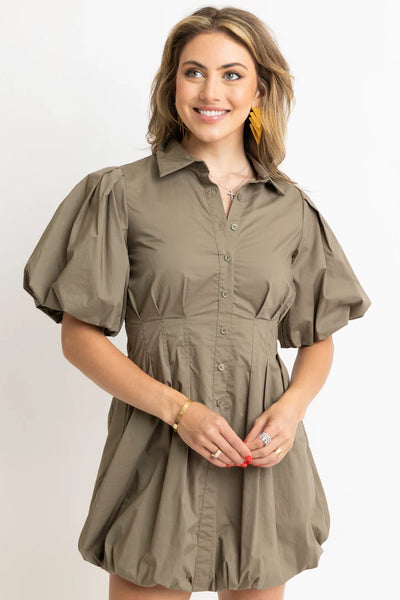 Pleat Bubble Hem Shirt Dress- Karlie-K. Ellis Boutique