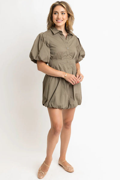 Pleat Bubble Hem Shirt Dress- Karlie-K. Ellis Boutique