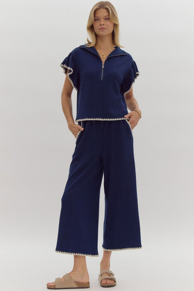 Contrast Stitching Top & Pant Set- Navy-K. Ellis Boutique