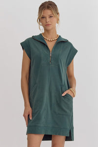 Solid Mock Neck Sleeveless Mini Dress- Forest-K. Ellis Boutique