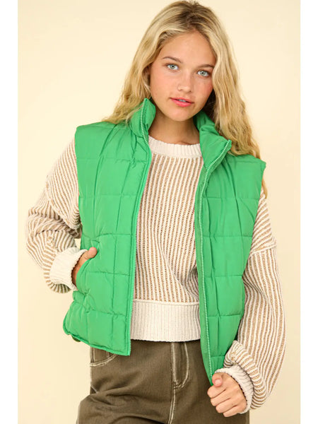 Solid Puffer Vest - Kelly Green-K. Ellis Boutique