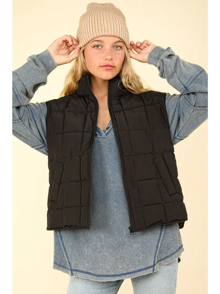 Solid Puffer Vest - Black-K. Ellis Boutique