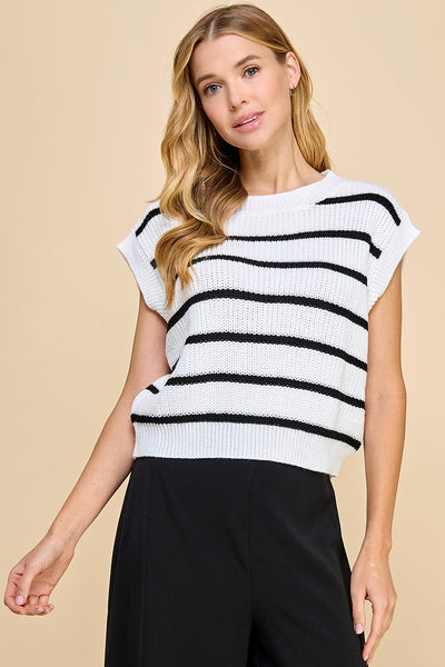 Striped Knit Top- White-K. Ellis Boutique