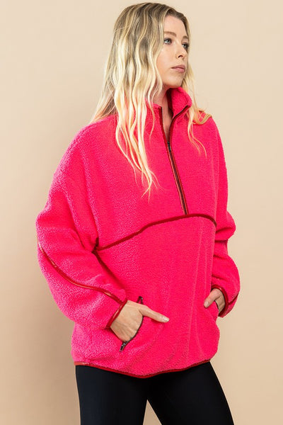 Fleece Quarter Zip- Neon Pink-K. Ellis Boutique