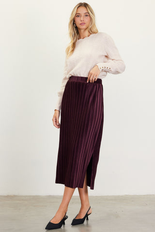 Pleated Velvet Midi Skirt- Chocolate-K. Ellis Boutique