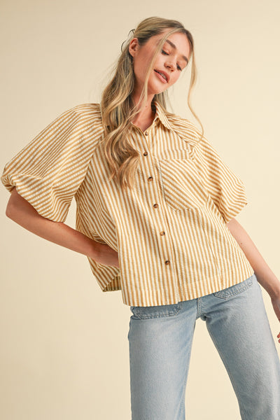 Striped Bubble Sleeve Top- Mustard-K. Ellis Boutique