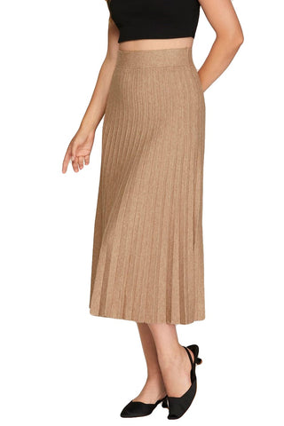 A LINE PLEATED SWEATER MIDI SKIRT- MOCHA-Shorts & SKirts-K. Ellis Boutique