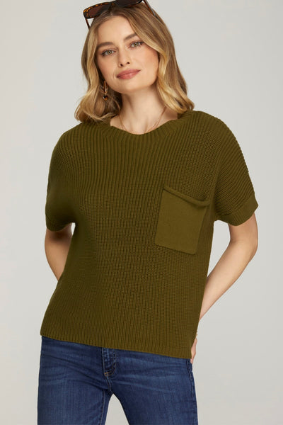 DROP SHOULDER SWEATER TOP- OLIVE-K. Ellis Boutique