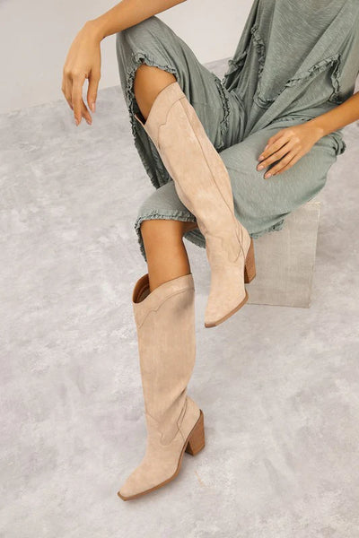 Western Tall Boots- Beige-K. Ellis Boutique