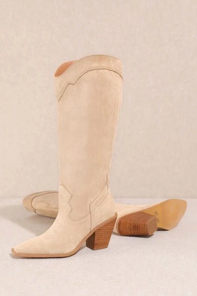 Western Tall Boots- Beige-K. Ellis Boutique