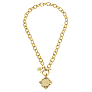 Susan Shaw Handcast Gold Intaglio Coin Front Toggle Necklace-K. Ellis Boutique