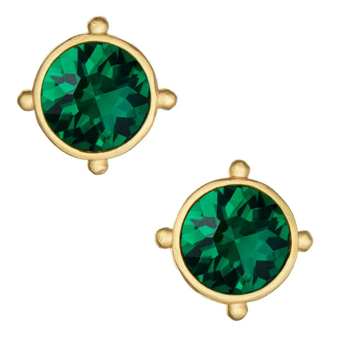 Susan Shaw Emerald Crystal Round Studs-K. Ellis Boutique