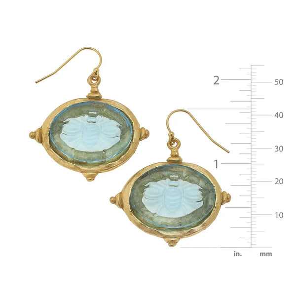 Susan Shaw Aqua Venetian Glass Bee Intaglio Earrings-K. Ellis Boutique