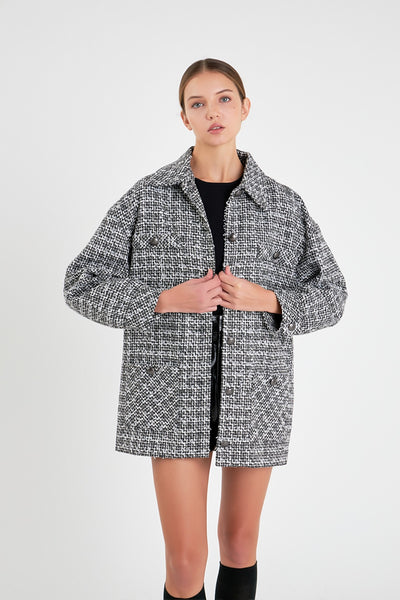 Tweed Shirt Jacket- Black/White-K. Ellis Boutique