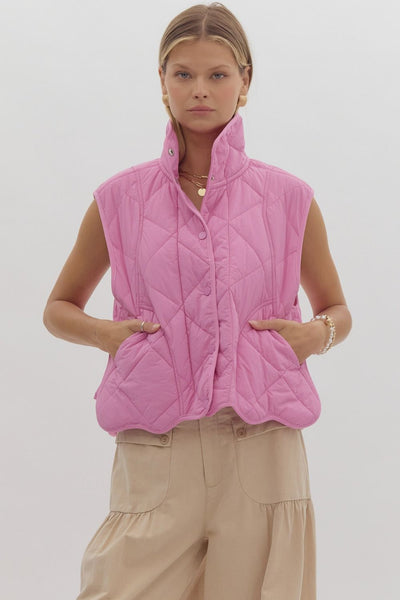 Solid Quilted Vest- Bubble Gum-K. Ellis Boutique