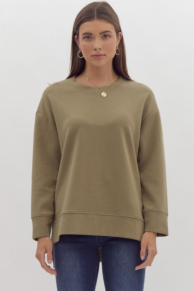 Solid Long Sleeve Pullover- Olive-K. Ellis Boutique