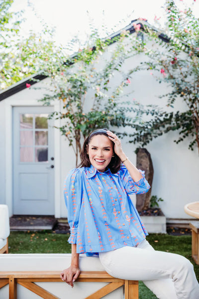 Karlie Floral Vine Poplin Button Up Top- Periwinkle-K. Ellis Boutique