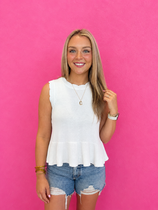 Indy Peplum Top- White-Sleeveless Top-K. Ellis Boutique