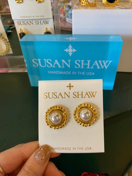 Susan Shaw Gold Coin Pearl Pierced Earrings-K. Ellis Boutique