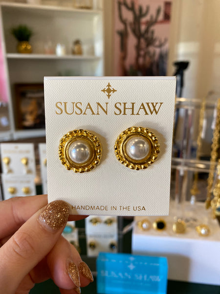 Susan Shaw Gold Coin Pearl Pierced Earrings-K. Ellis Boutique