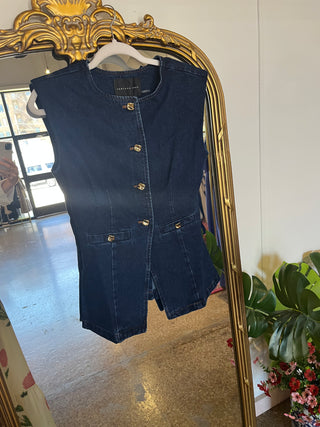 Dark Denim Vest with Gold Buttons-K. Ellis Boutique