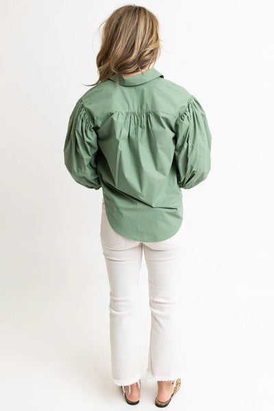 Karlie Solid Poplin Button Top- Green-K. Ellis Boutique