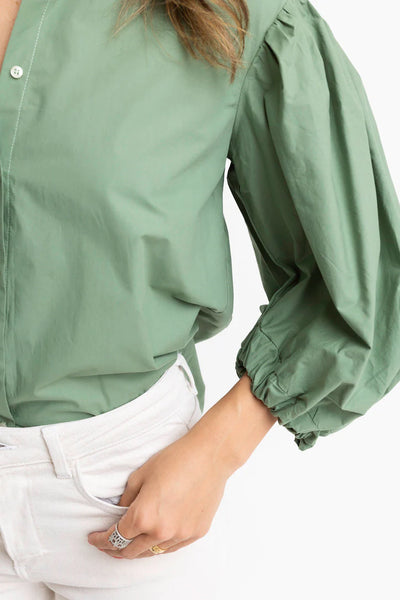 Karlie Solid Poplin Button Top- Green-K. Ellis Boutique