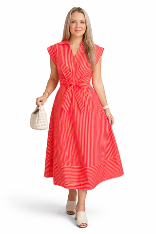 Elizabeth Stripe Midi Dress- Hot Pink & Orange-K. Ellis Boutique